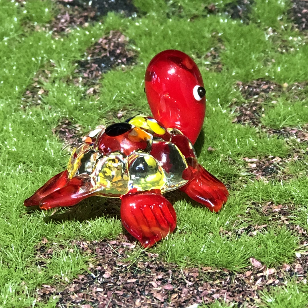 淄博博山大观园小摆件博山琉璃品纯手工红色点彩乌龟摆件