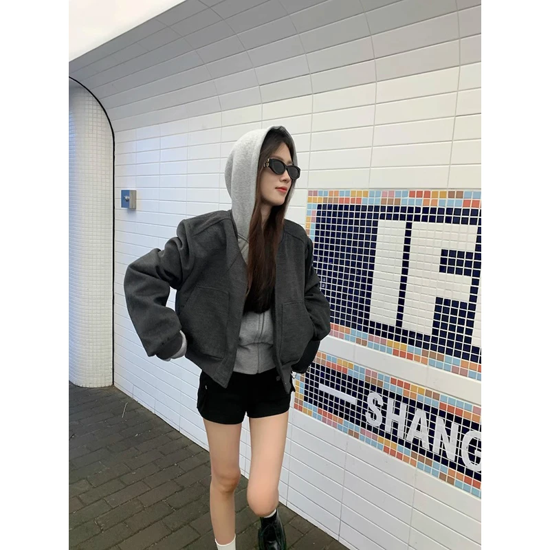 美式复古毛呢棒球服外套女装秋季2025新款高级感宽松百搭短款夹克