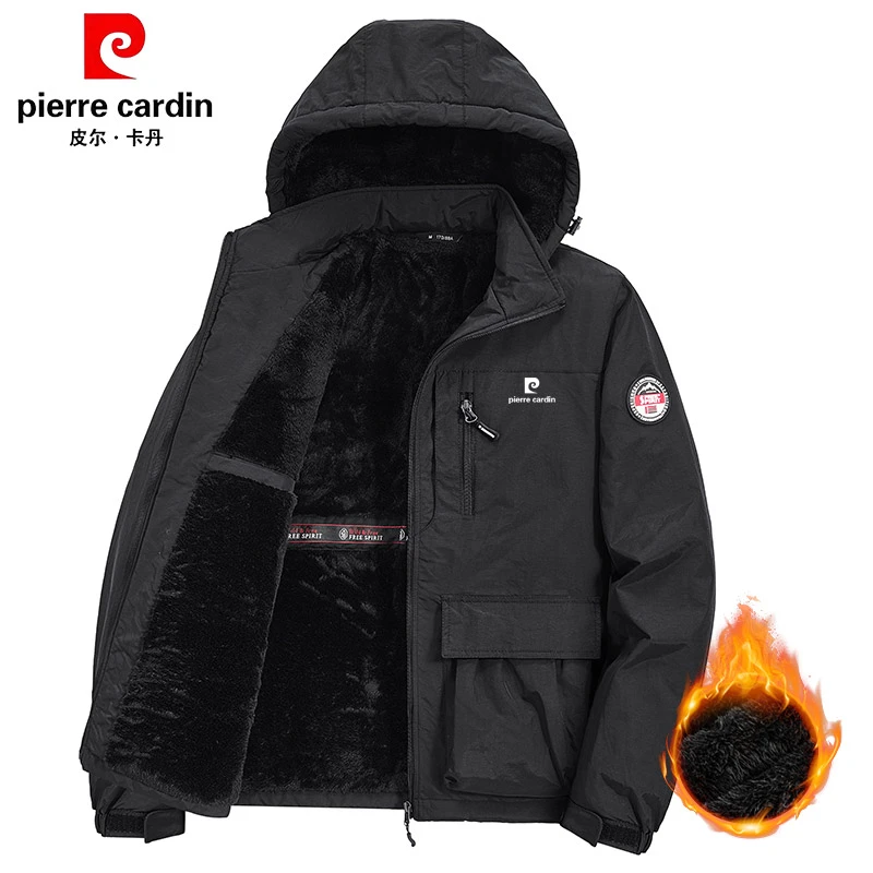 皮尔卡丹加绒加厚棉衣冬季保暖抗寒锁温加热男士工装棉服户外宽松