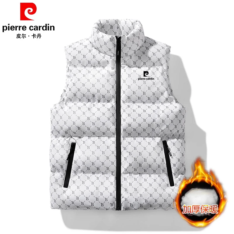 皮尔卡丹秋冬季字母款马甲男士印花加厚加绒马夹外套情侣款中青年