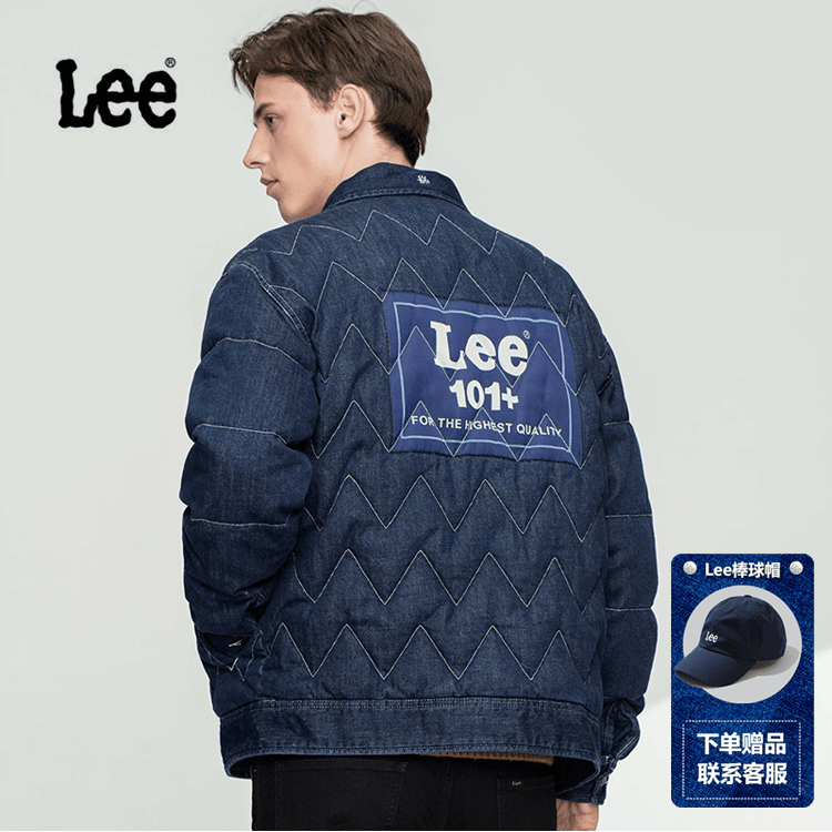 Lee21款男深蓝格纹贴布牛仔羽绒服慵懒感LMT0011733HH00F-A00034