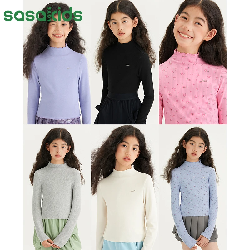 sasakids 半高领密拷木耳边舒适多色百搭优可丝长袖打底衫纯色