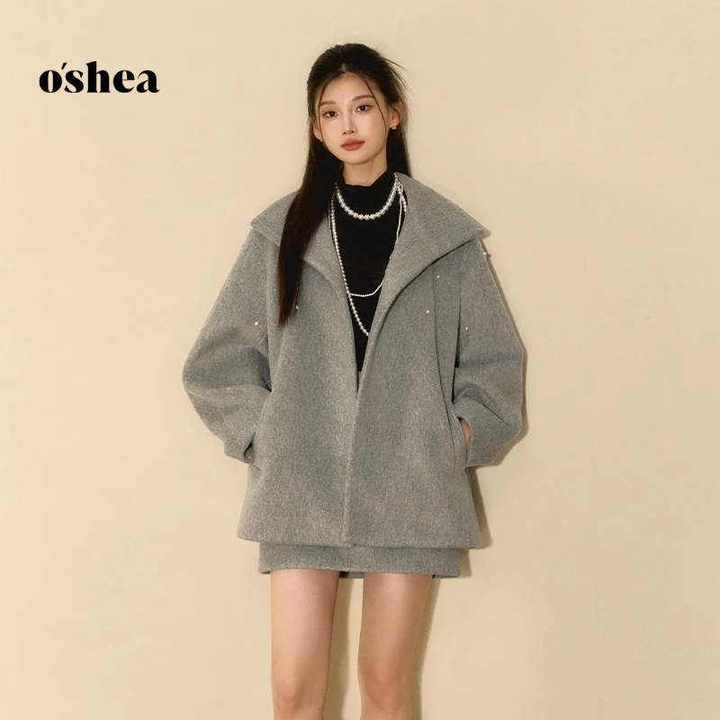 oshea【官方专享】 冰河灰大衣女冬季软糯亲肤高级感修饰身材上衣