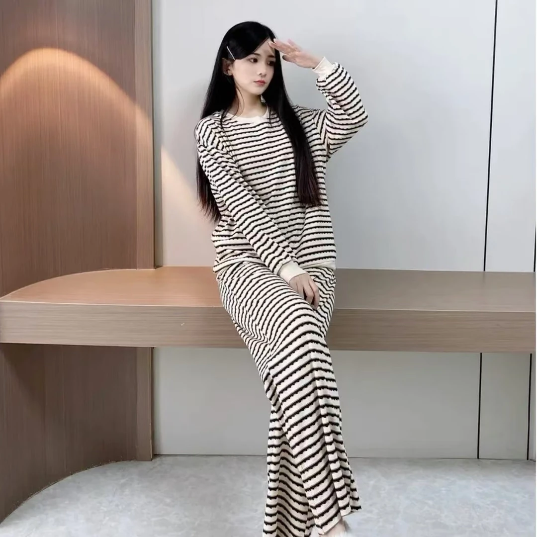 2025新款纯棉睡衣女春秋季休闲长袖长裤带胸垫可外穿家居服套装