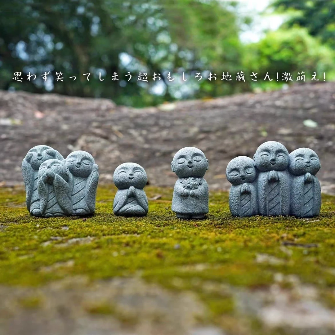 青砂石日式小沙弥京都地藏茶室桌面茶宠鱼缸造景水族盆景搭配摆件