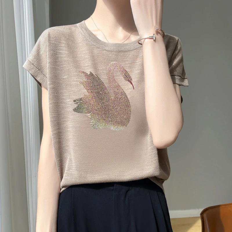 胖夏季大码桑蚕丝丝短恤女宽松200斤遮肚子显瘦冰丝针织上衣