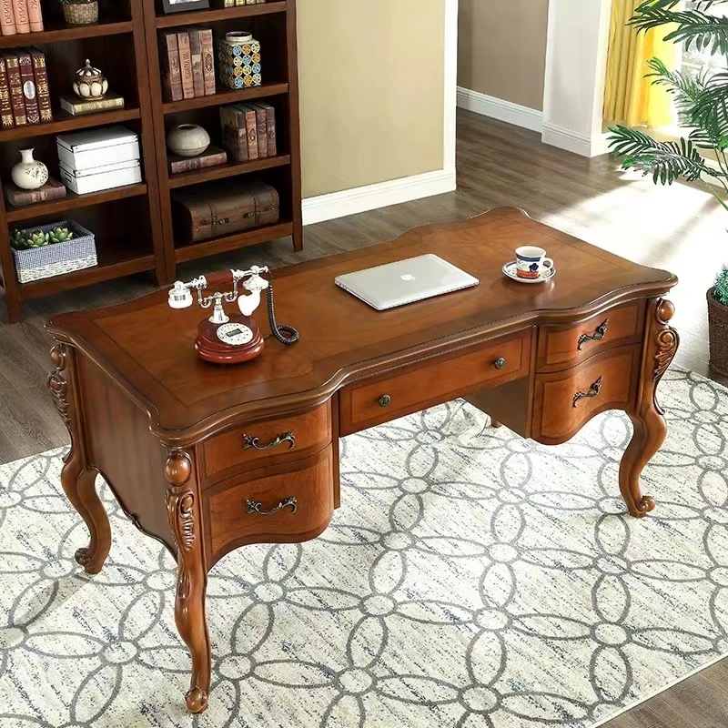 思图家具美式实木书桌复古雕花款式全实木书房书桌