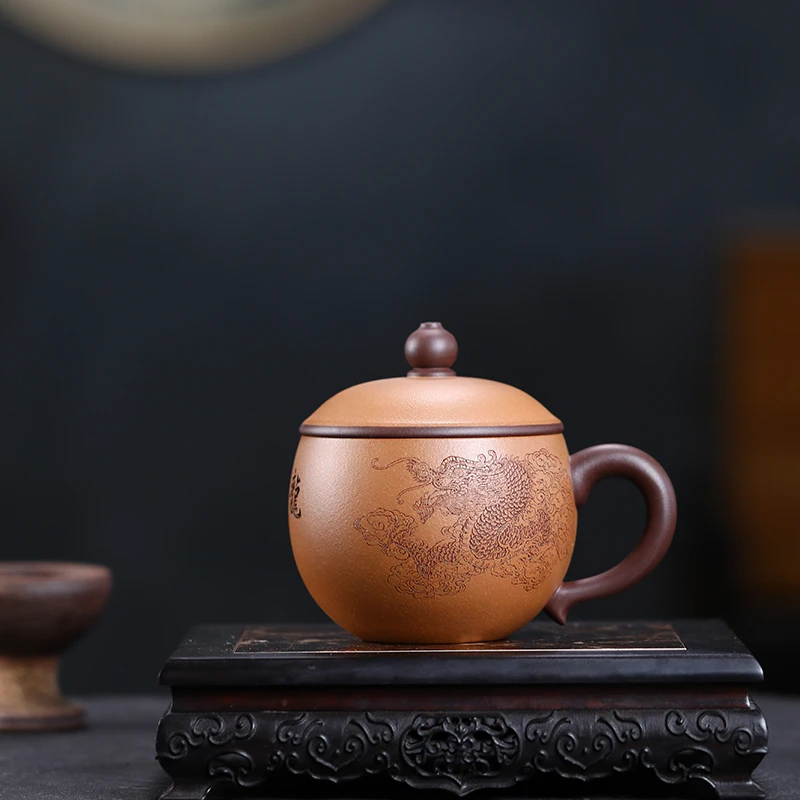 桃源《龙吟》350cc段泥粉浆紫砂纯手工主人杯女士盖杯办公杯家用