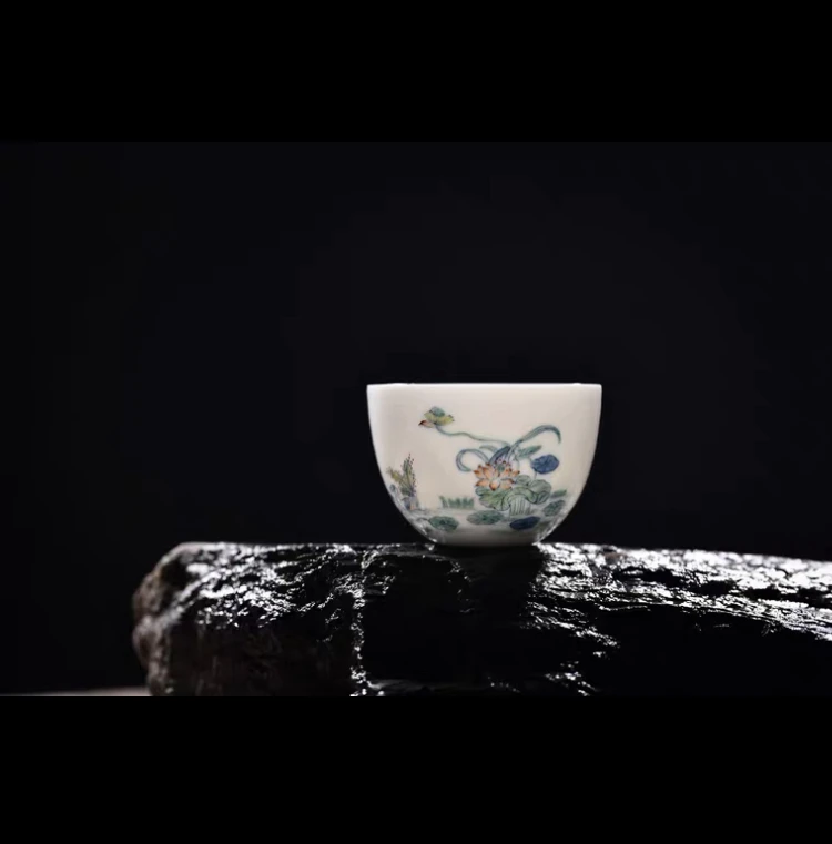 【斗彩荷花鸳鸯炉式图】 涂杏花 手绘 瓷器 茶叶