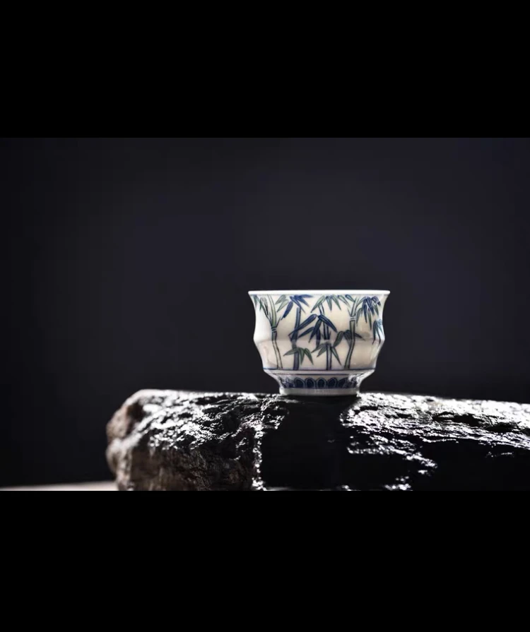 【斗彩竹节杯】 涂杏花 手绘 瓷器 茶叶