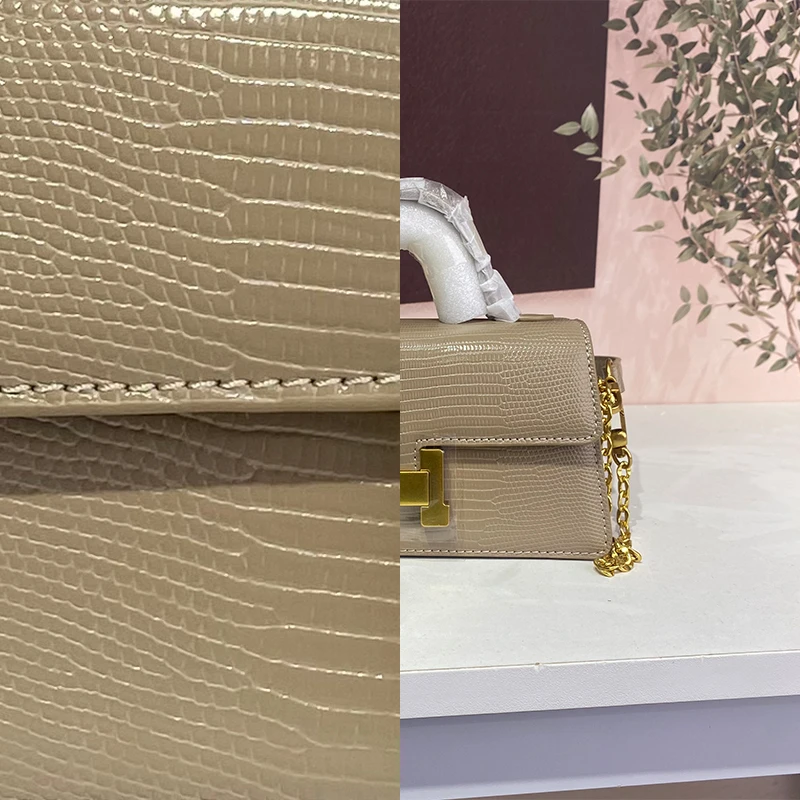 原创设计 真皮高定女包5059蜥蜴纹奶茶色