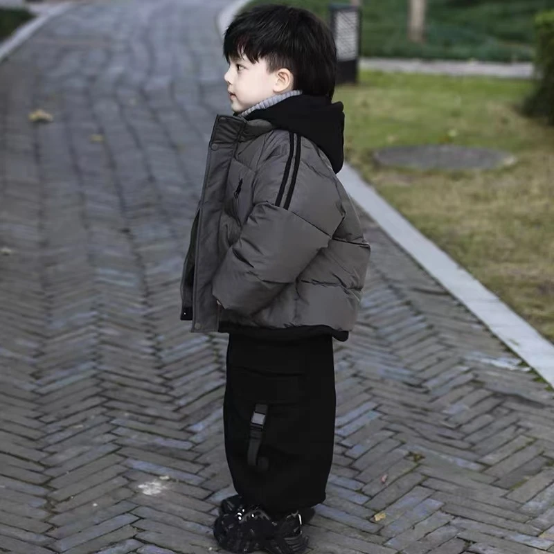 2024年新款儿童帅气连帽棉服加厚儿童棉衣假两件棉服个性