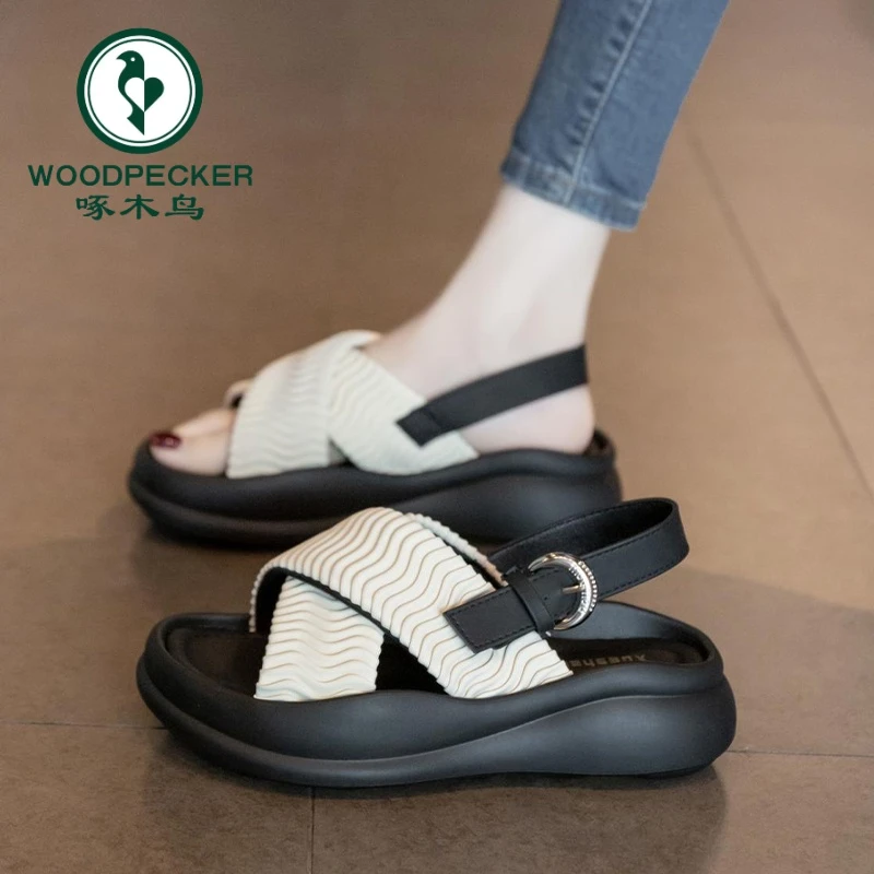 啄木鸟2024年新款夏季超火绝美凉鞋仙女风厚底百搭配裙子罗马凉鞋