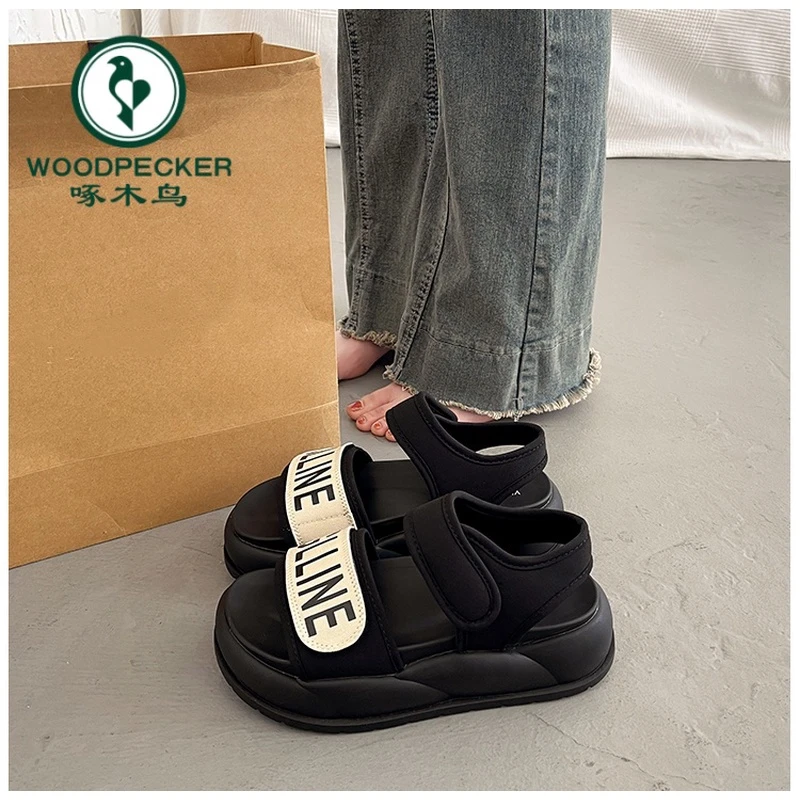 啄木鸟厚底运动凉鞋女夏季外穿配裙子高级感2024新款百搭罗马鞋女