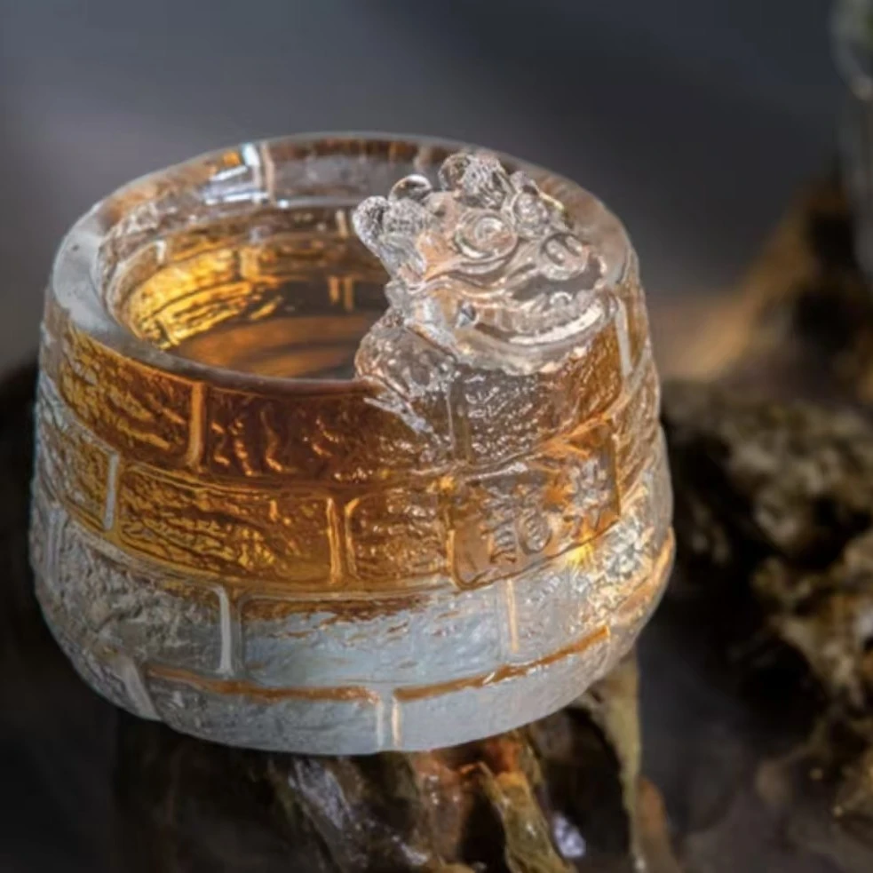 璃某某龙井杯手工雕刻玻璃茶杯主人杯品茗杯龙年可爱绿茶杯琉璃杯