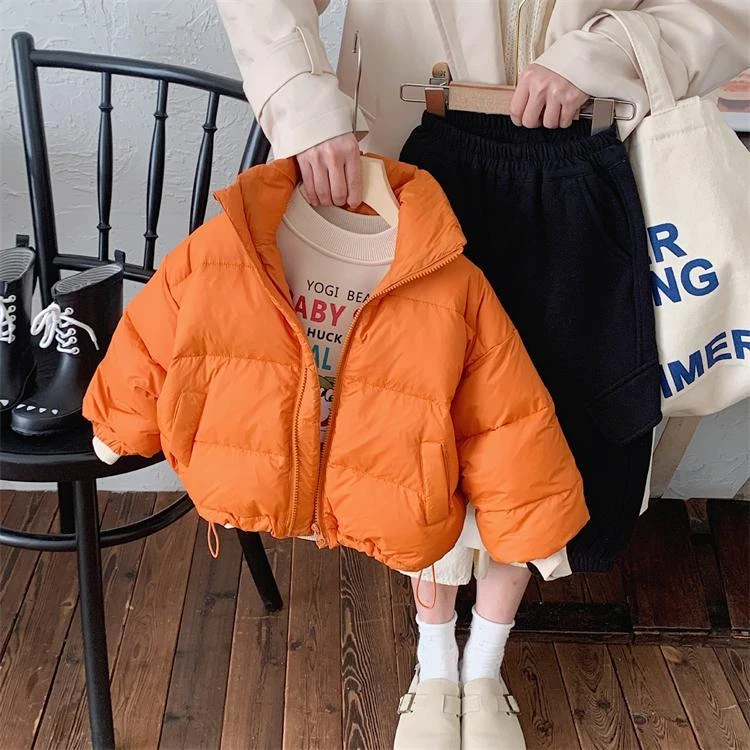 儿童面包服棉服2023冬款韩版时髦男女宝宝纯色贴标宽松外套