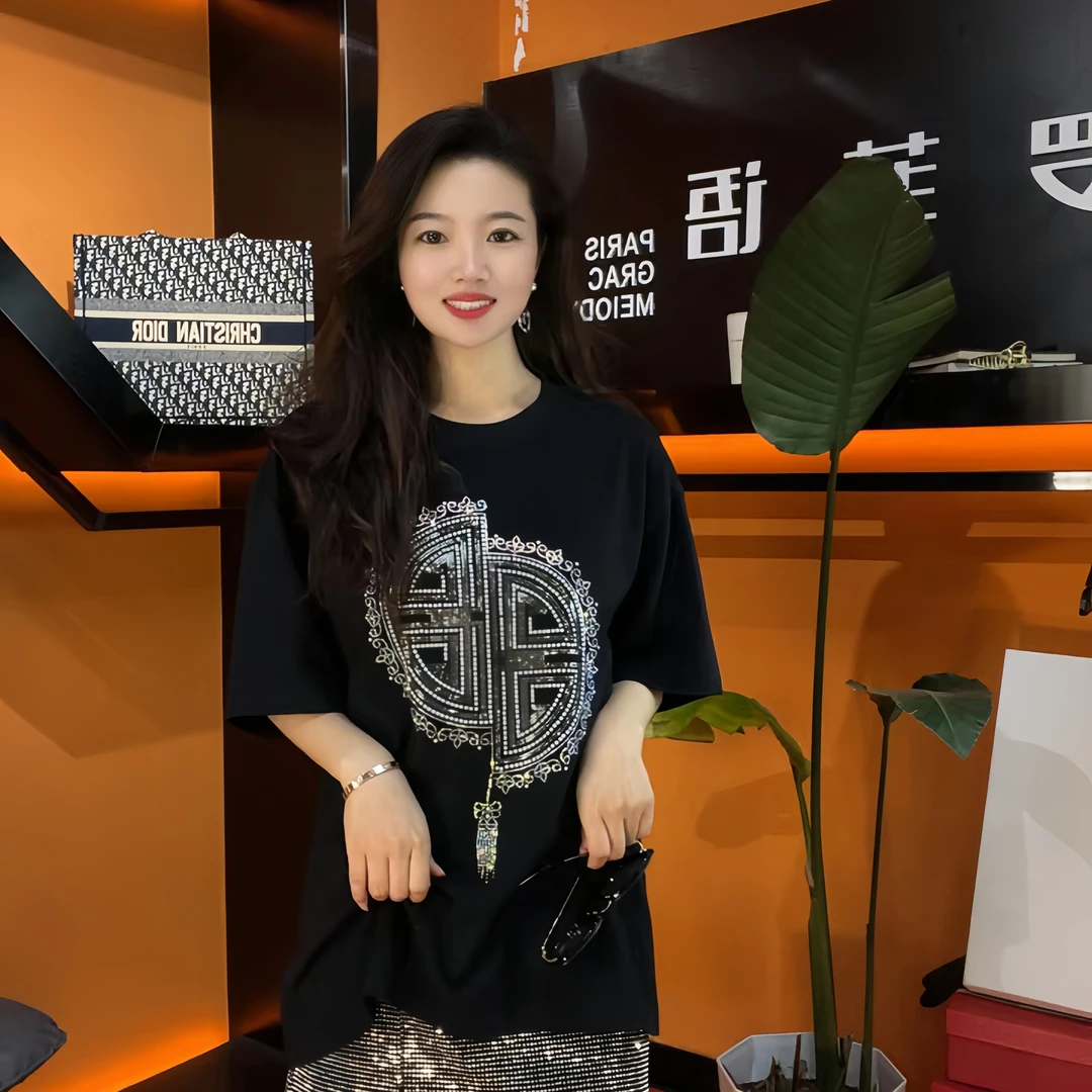 T恤（201-400）夏季新款女装轻奢宽松短袖重工时尚潮流T恤上衣