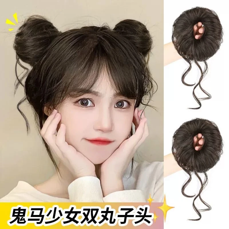 鬼马少女~超可爱新款龙须丸子头弹力绳假发仿真发懒人盘发包蓬松