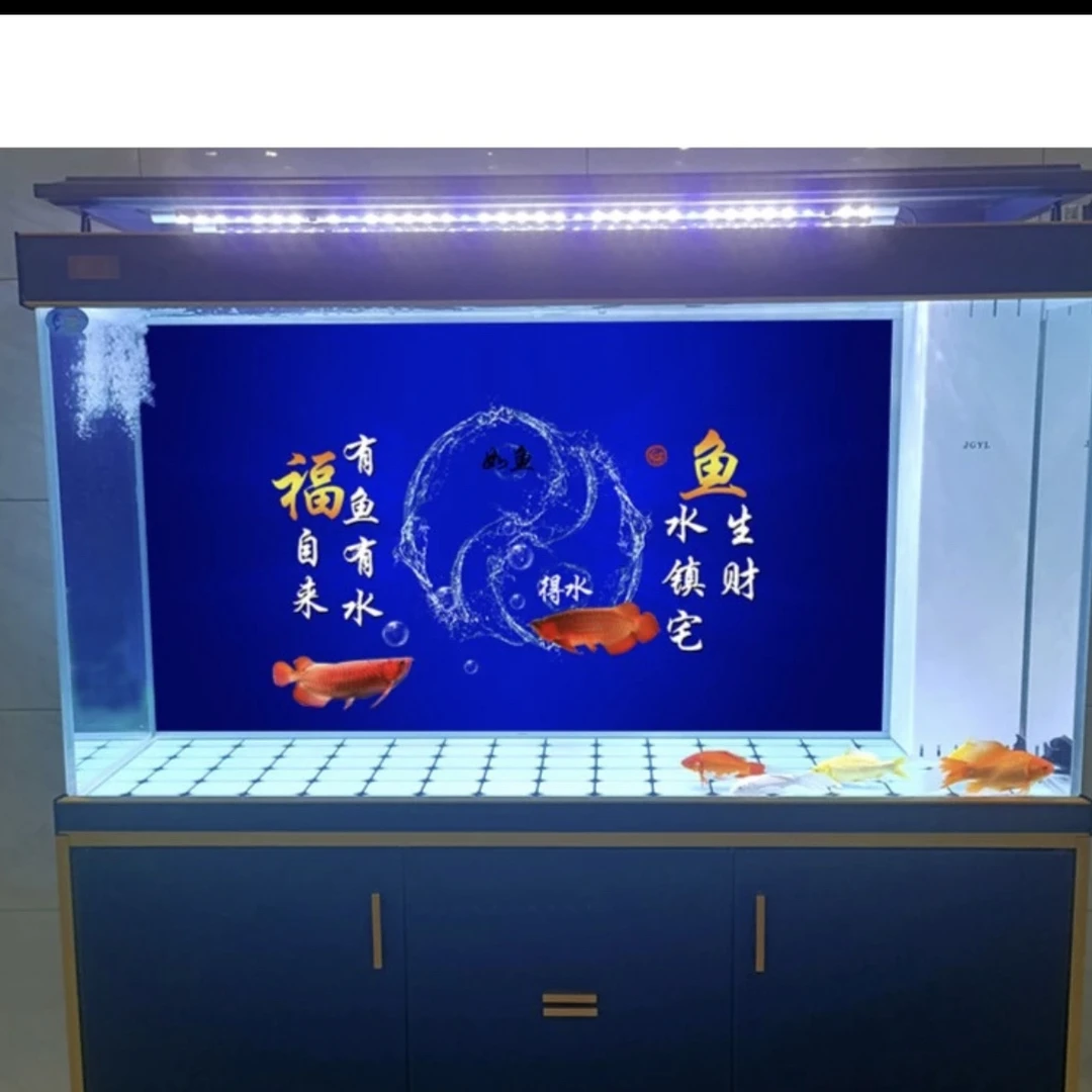 定制鱼缸背景贴纸风生水起系列自带胶水贴高清喷绘壁画背景纸画图