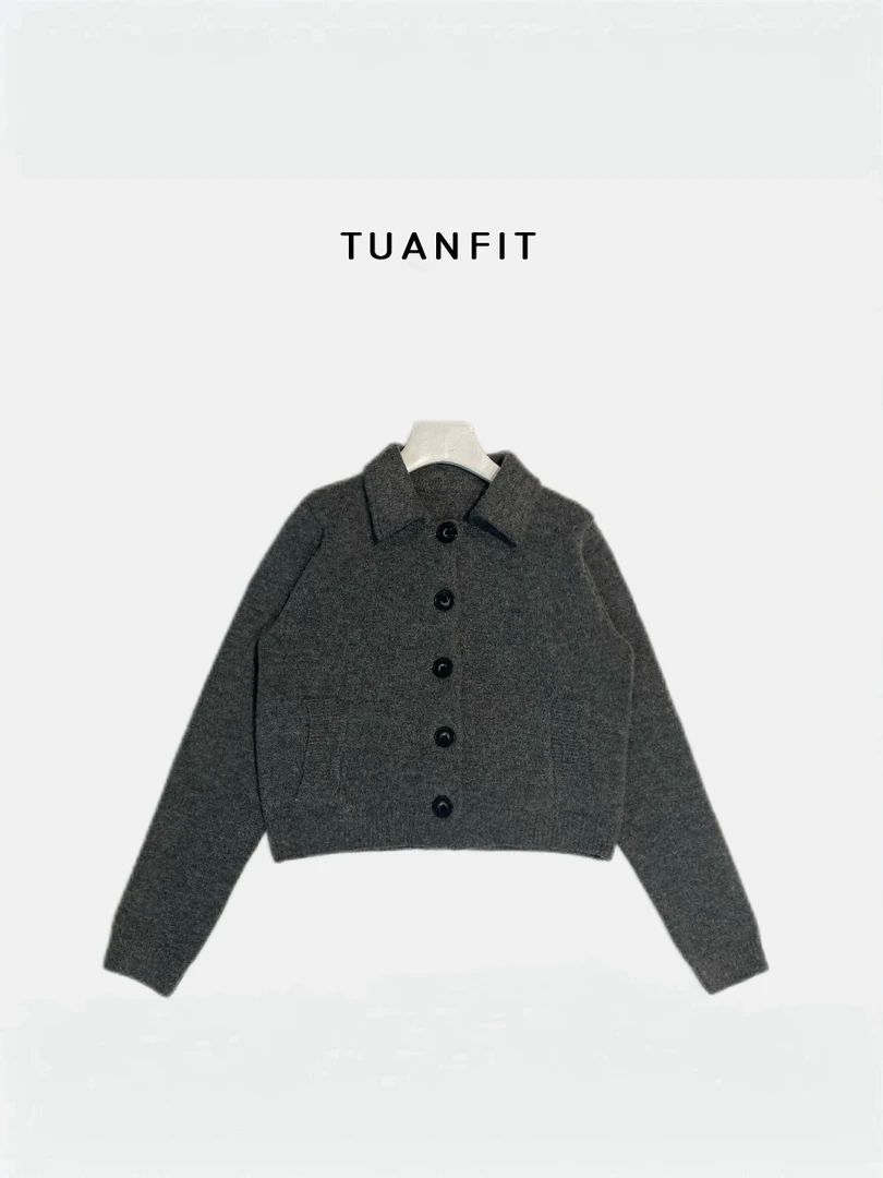 【TuanFit】冬季新款复古灰色宽松短款开衫毛衣百搭上衣TT243A130