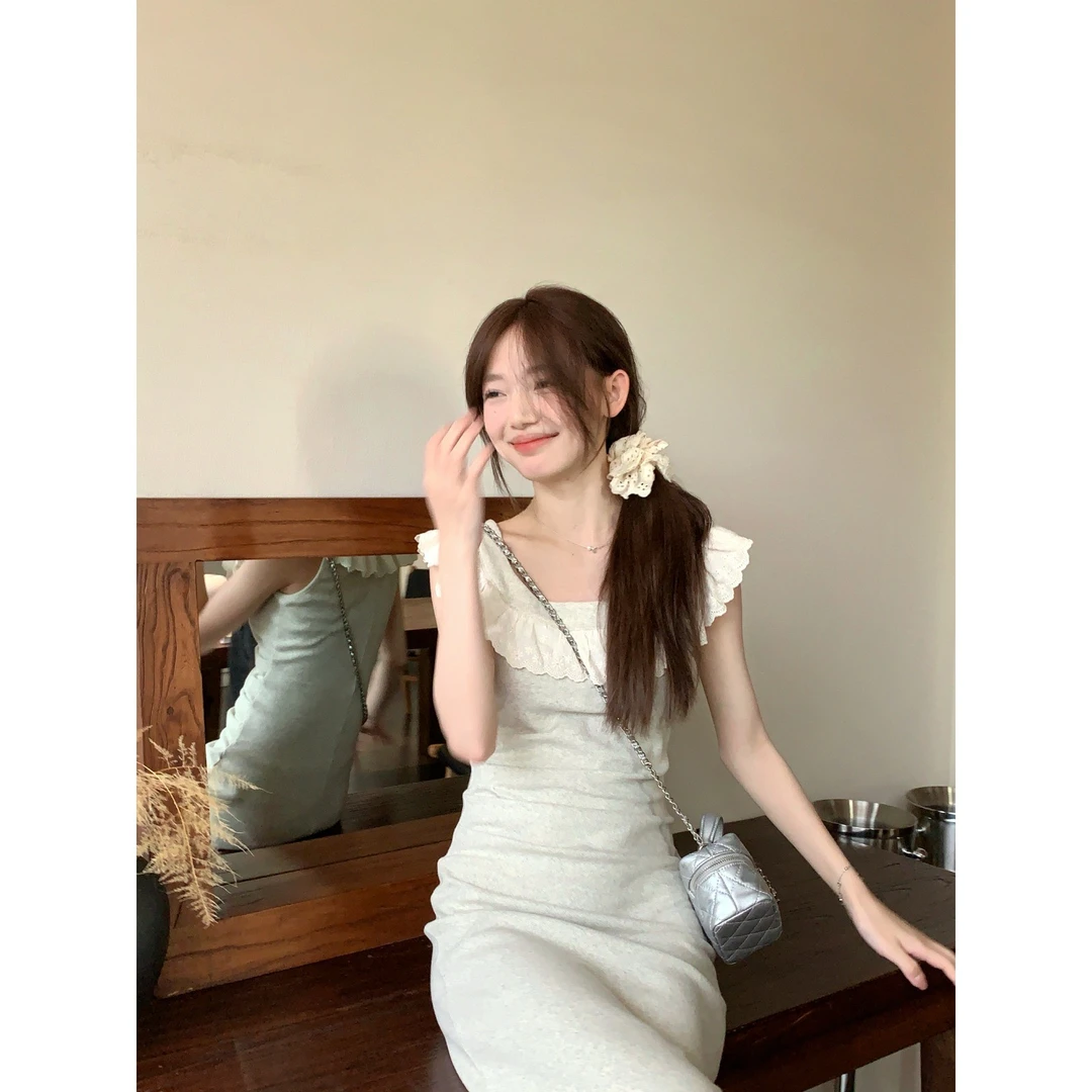 万万【清清】【天鹅舞步】春夏甜美花边显瘦收腰长短款连衣裙