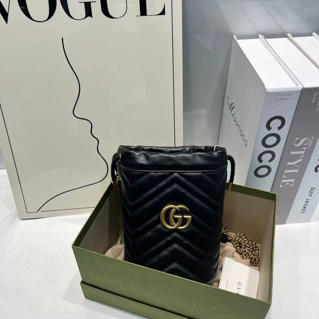 99新 GUCCI/古驰 马蒙水桶包/香菜奢品/XC00568/黑色单肩包
