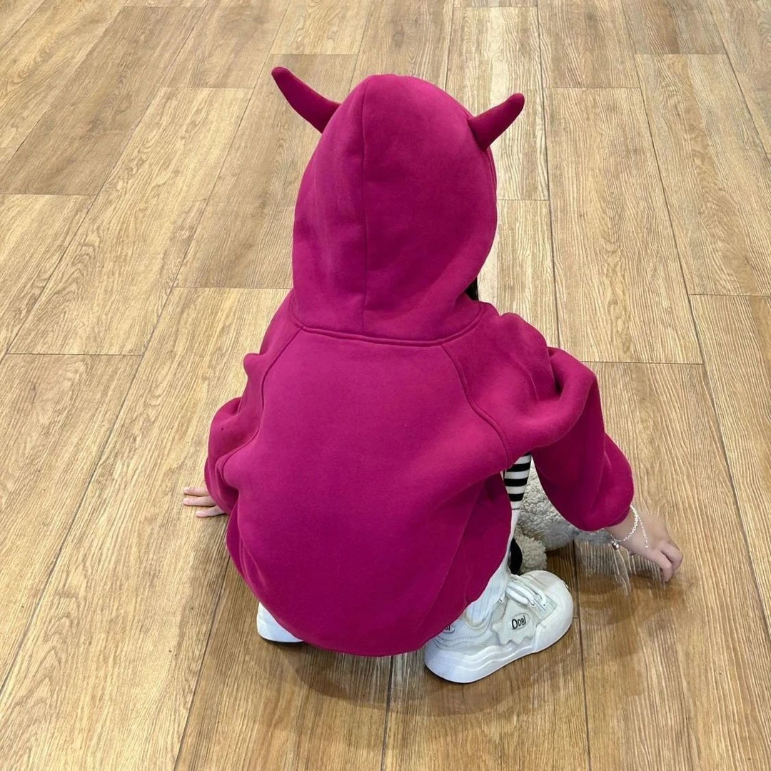 女童秋季卫衣套装小恶魔连帽洋气酷潮小童宝宝上衣2023秋款潮网红