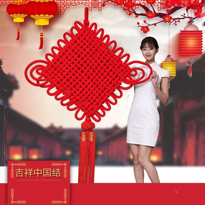 绒布编织中国结挂件大气楼盘交房中国结大号印花春节新年喜庆红色
