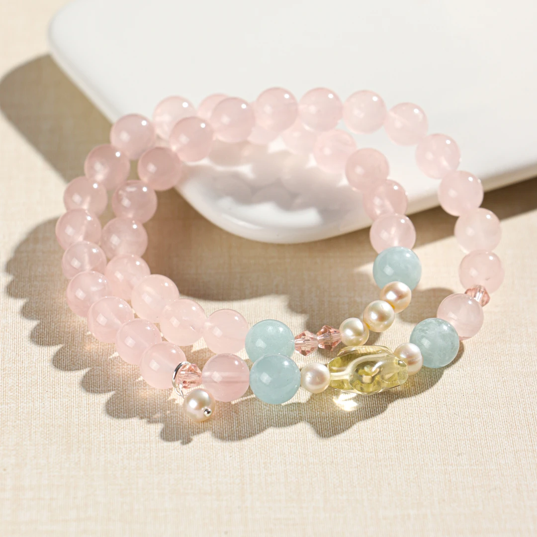 《少女星星眼》DL1569粉水晶双圈星星手链-8