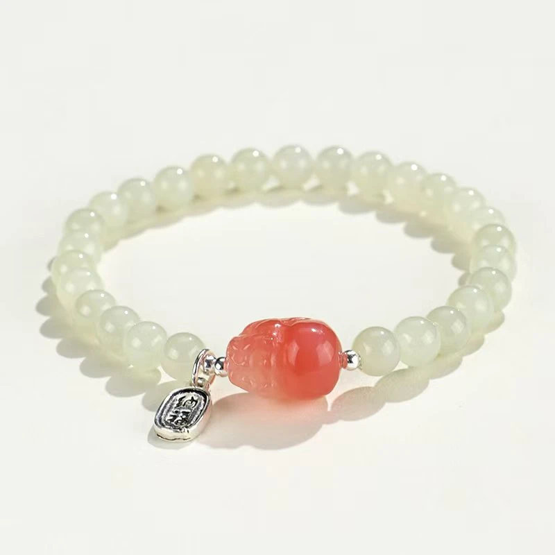 DL0694和田玉纳福貔貅手链（银）6mm+