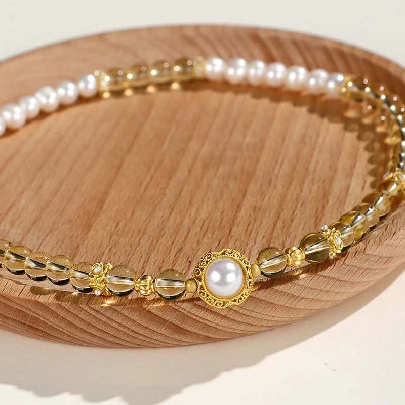 DL0991黄水晶双圈珍珠手链