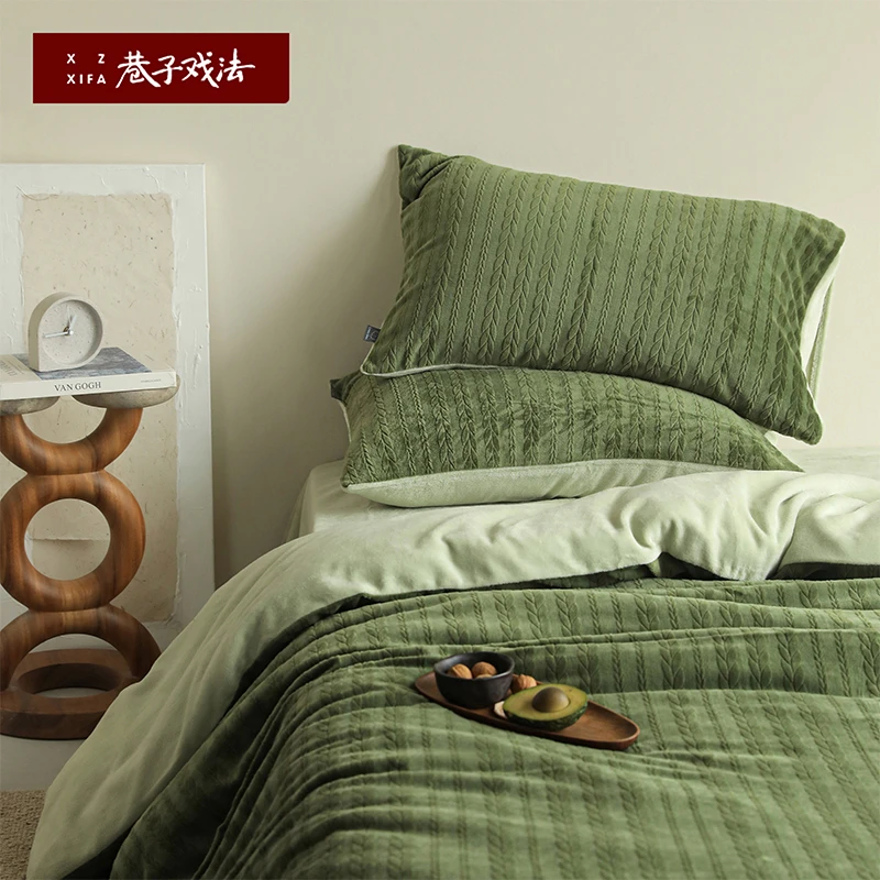 巷子戏法A类牛奶绒四件套珊瑚保暖床单被套简约床上用品被罩加绒