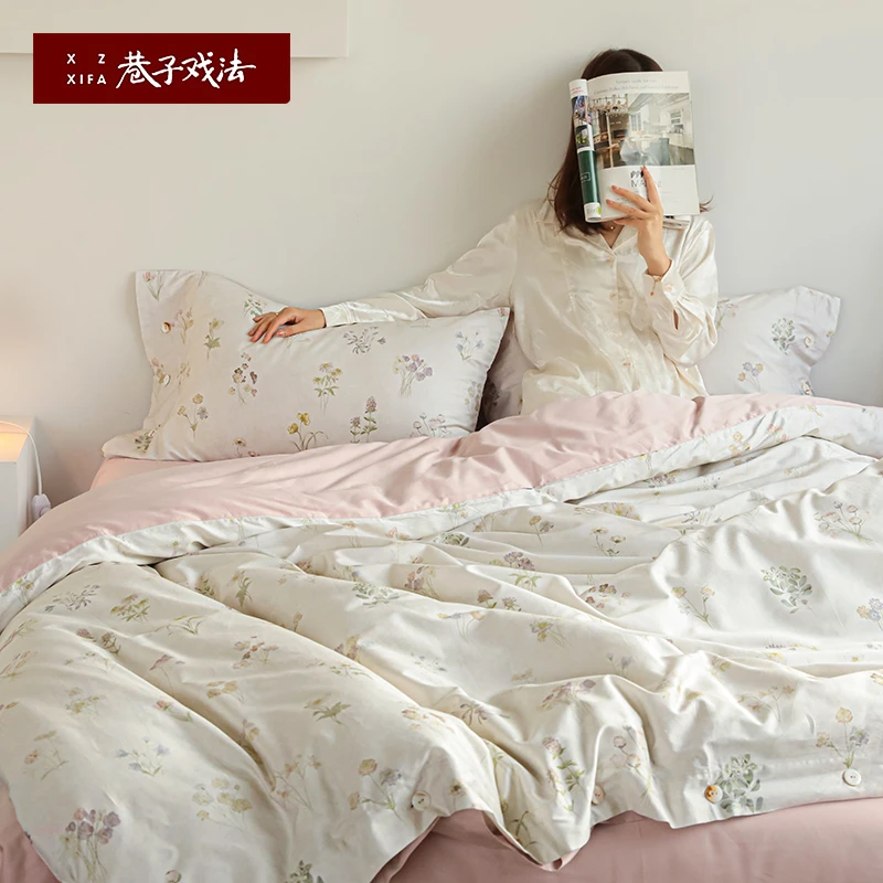巷子戏法纯棉全棉四件套A类床单笠被套100支床上用品简约被罩被单