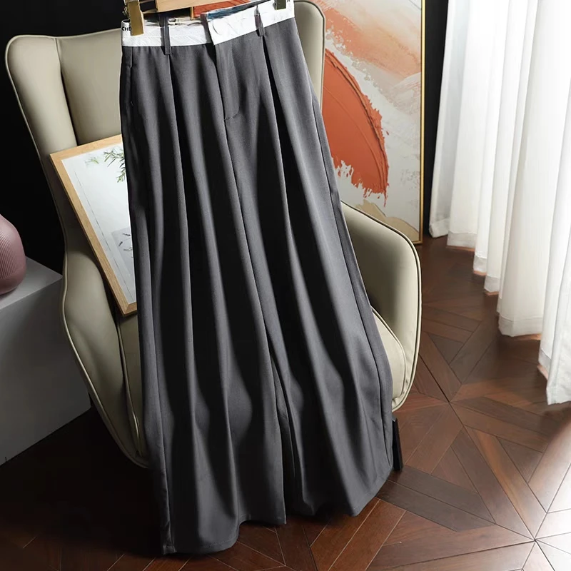 66011灰色高腰休闲阔腿裤