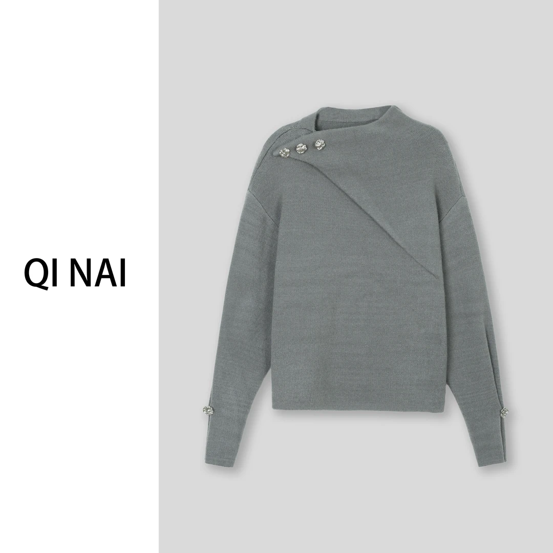 七奈推荐【奕曦】时尚百搭宽松不规则针织衫上衣QN11384