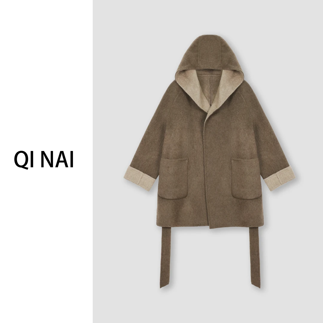 七奈推荐 【江淮】时尚百搭宽松连帽双面毛呢外套QN11887