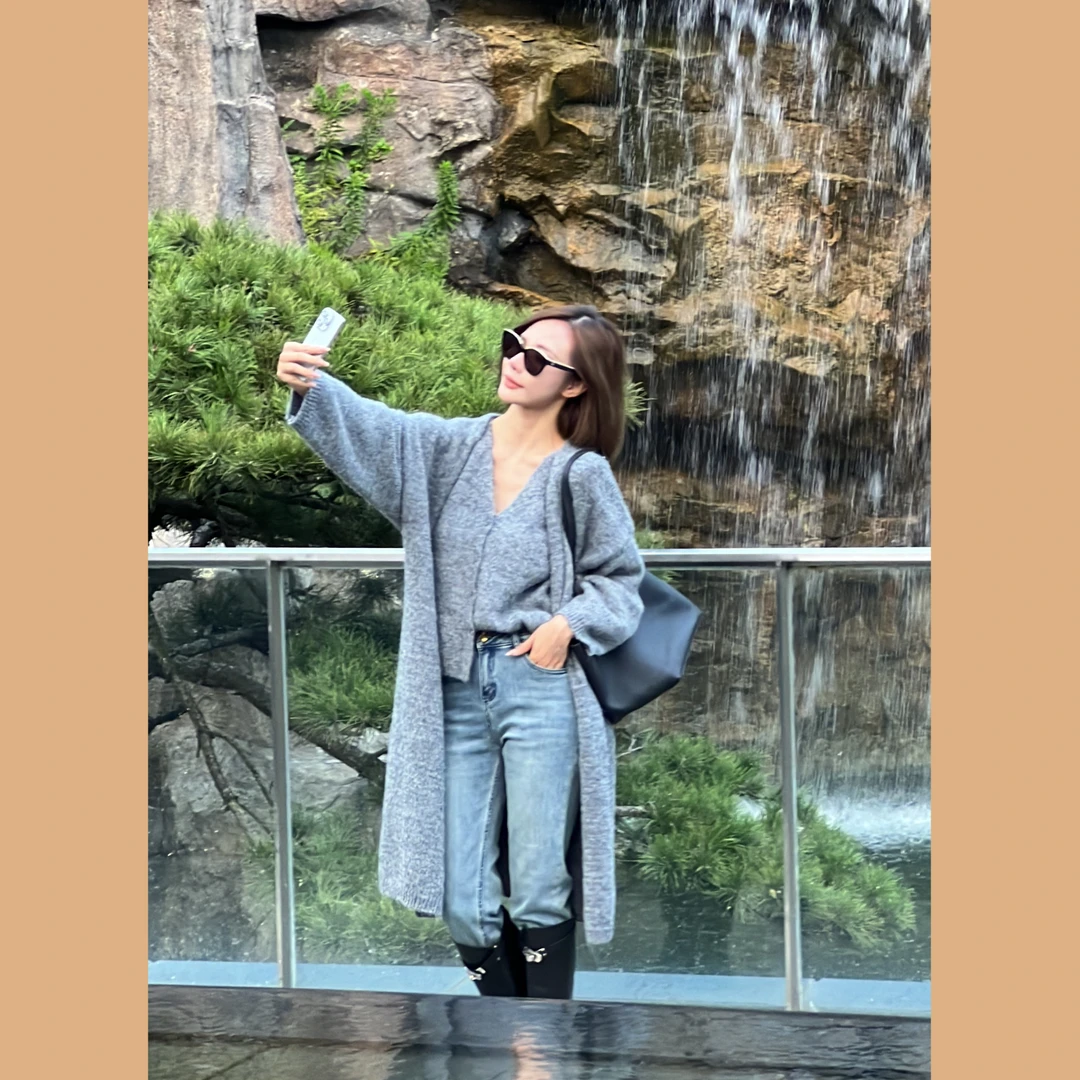 七奈推荐 【羽化】宽松毛衣针织开衫气质马甲背心两件套QN11407