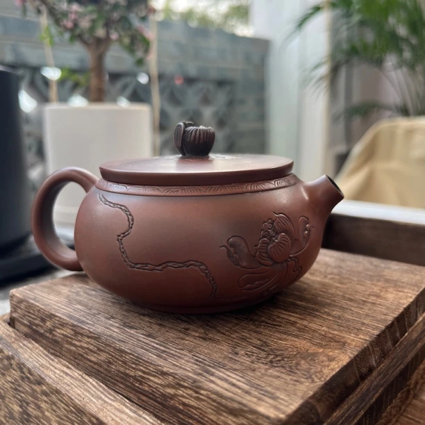 建水紫陶浮雕大口扁西施190cc