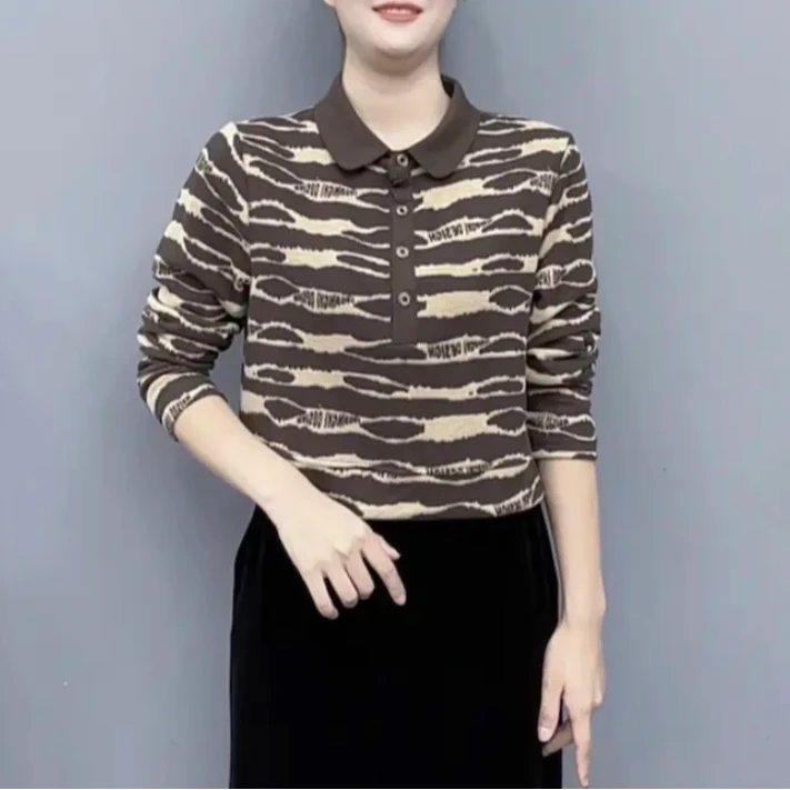 秋季新款翻领长袖上衣宽松显瘦洋气减龄时尚中年妈妈装休闲小衫女