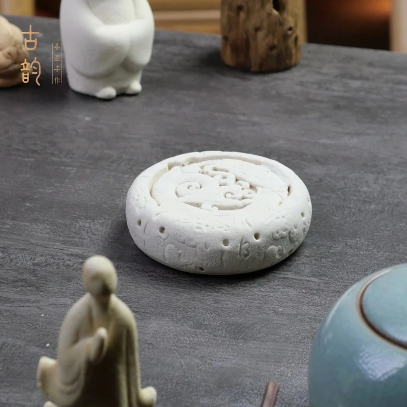 见龙在田吸水杯垫盖置手工雕刻非遗创意茶道茶具茶玩文创摆件手伴