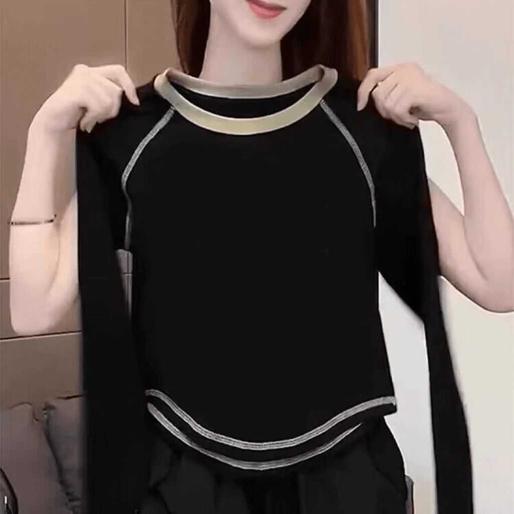 20252025新款T恤女秋季薄款长袖短款小个子别致内搭上衣体恤衫上