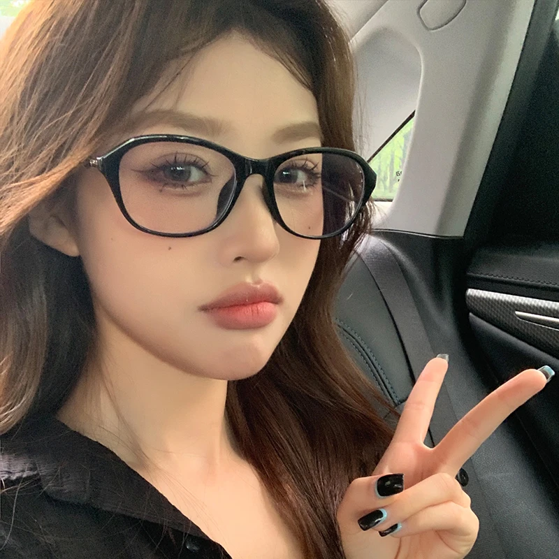 槑槑哒韩系复古猫眼近视眼镜框女度数防蓝光超轻素颜百搭平光镜