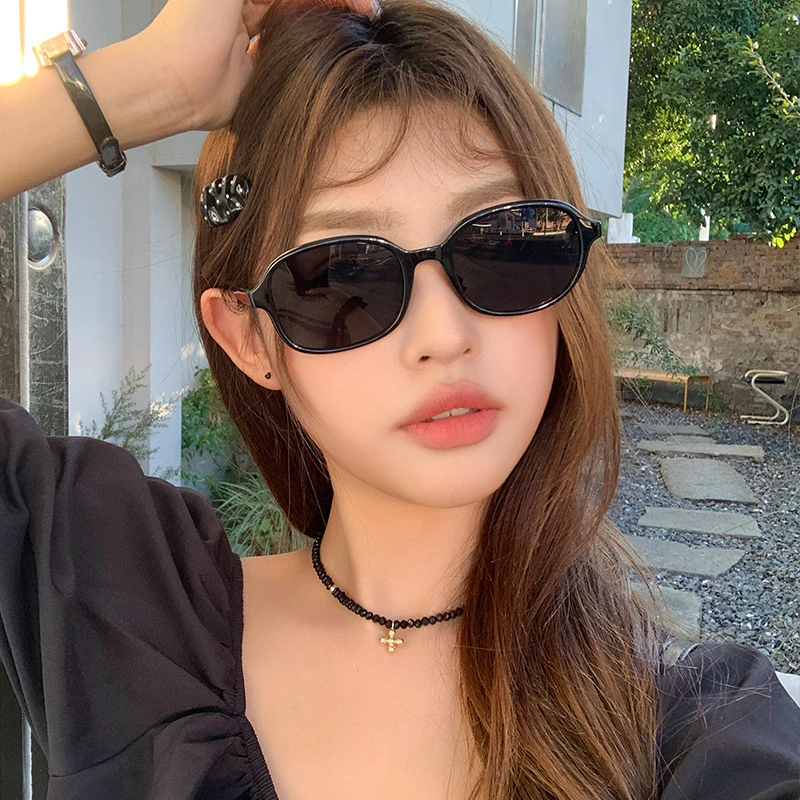 槑槑哒韩版椭圆墨镜女高级感ins网红街拍拍照遮阳太阳眼镜百搭潮