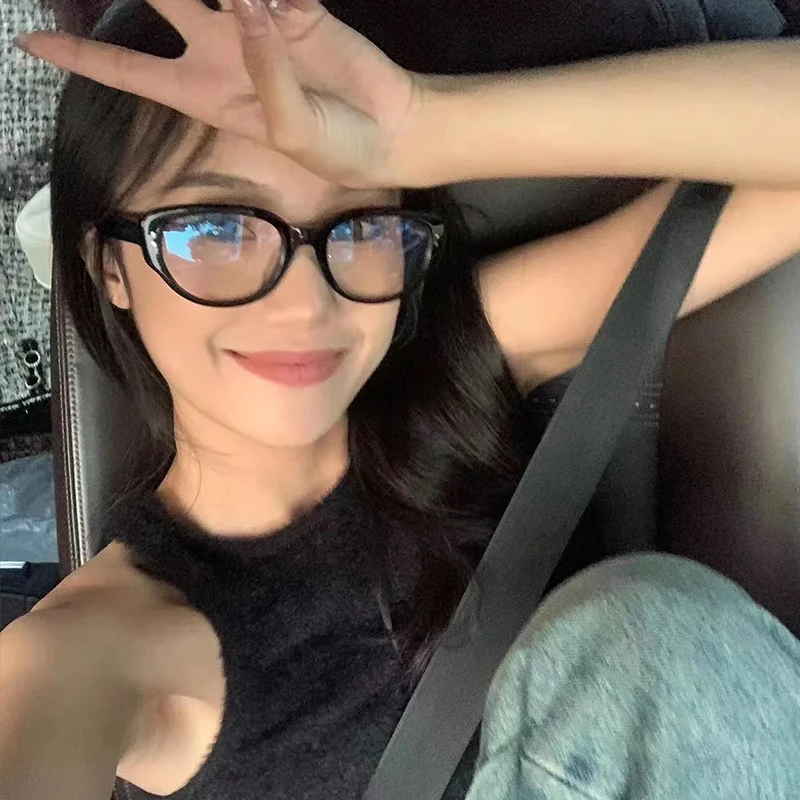 高质感TR90网红款猫眼眼镜女韩版黑框平光素颜神器近视眼镜框架潮