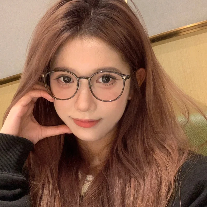 网红爆款冷茶色平光镜女素颜百搭防蓝光椭圆框眼镜学生近视眼镜