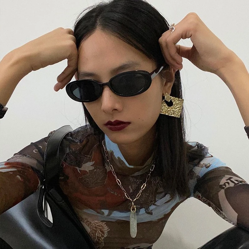 小框椭圆凹造型Y2k墨镜女潮美式街拍ins网红复古太阳眼镜防紫外线