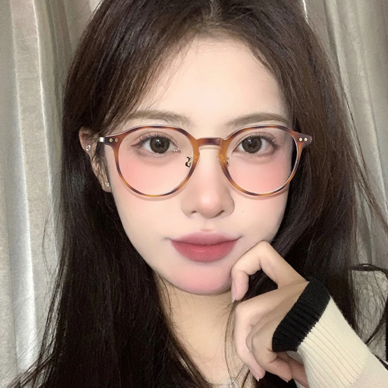 复古玳瑁色镜近视眼镜框女超轻tr90小圆框可配有度数琥珀眼睛镜架