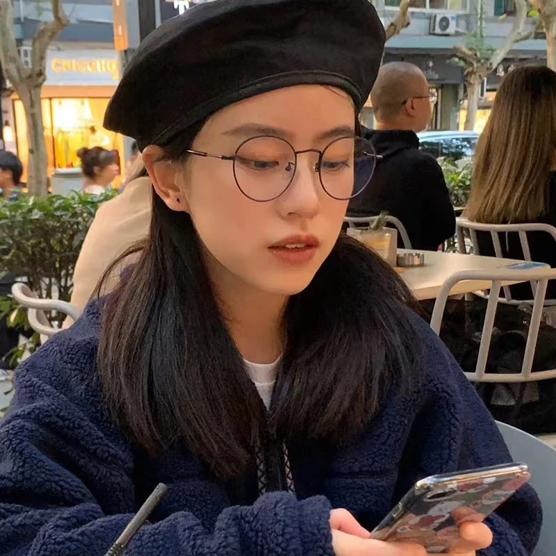 复古圆框近视眼镜框女可配度数防蓝光辐射文艺金丝边小框细框眼镜