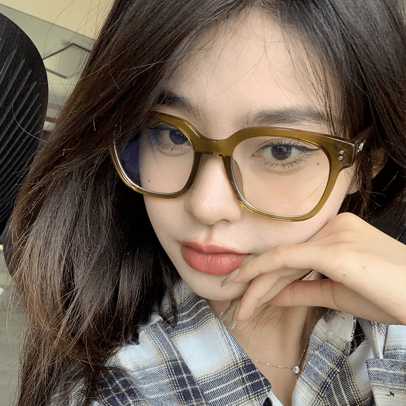 个性橄榄绿框眼镜女ins高级感网红防蓝光辐射素颜可配近视眼镜框
