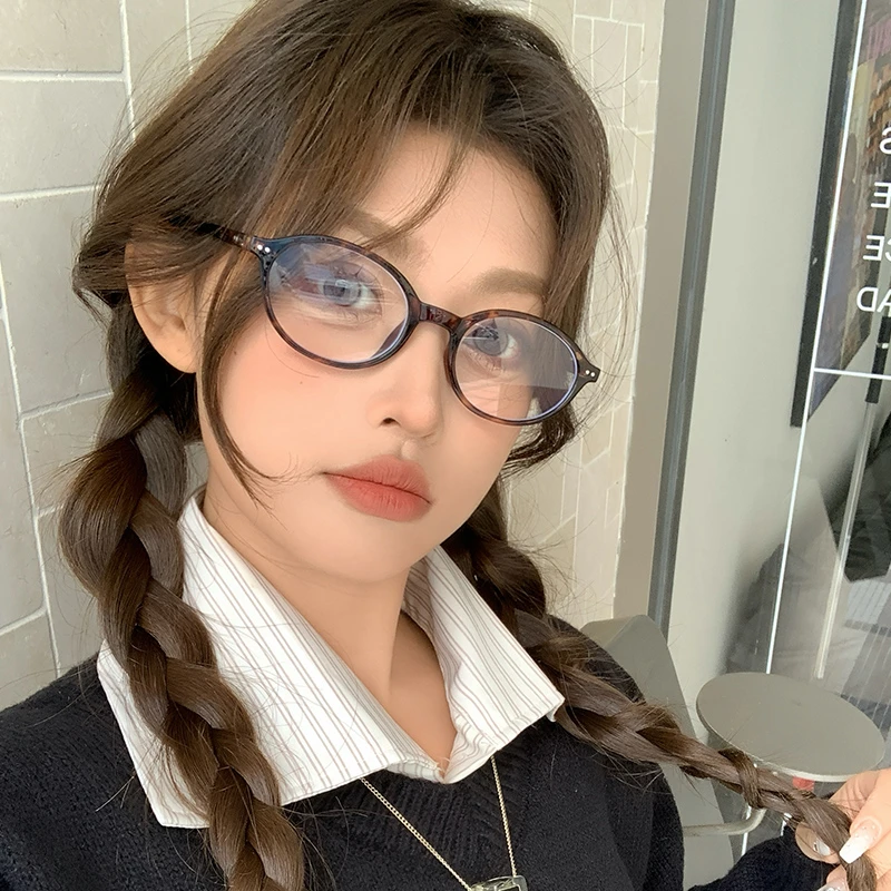 槑槑哒学院风文艺椭圆眼镜框女韩系可配近视度数书呆子防蓝光眼镜